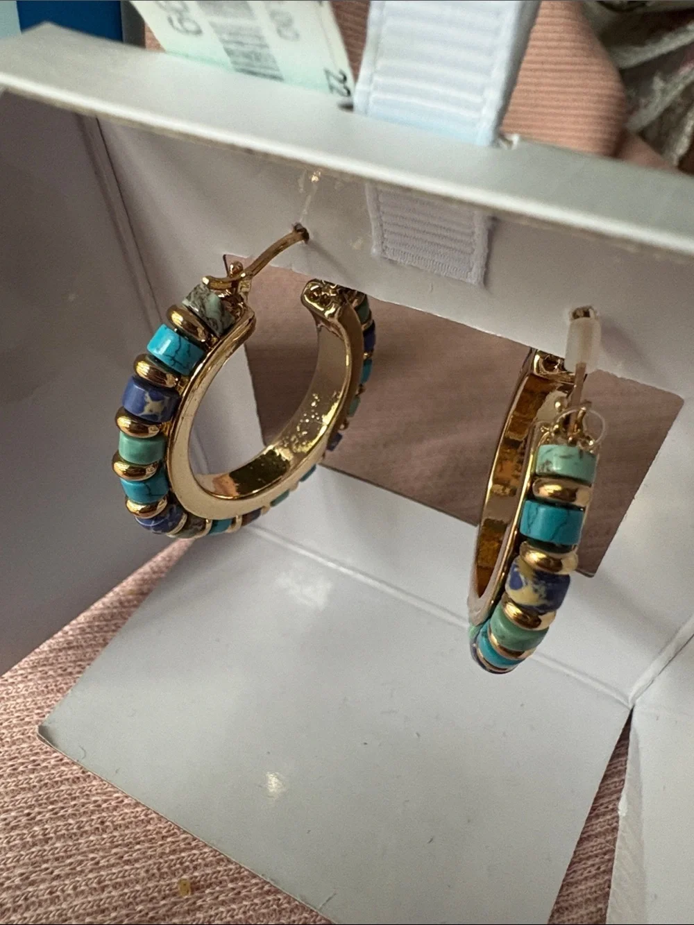 Piper Gold Hoops with Turquoise and Blue Beads